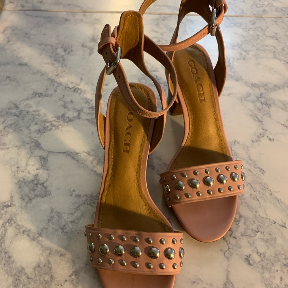 Coach Pink Studded Sandals with Ankle Strap - Picture 2 of 10